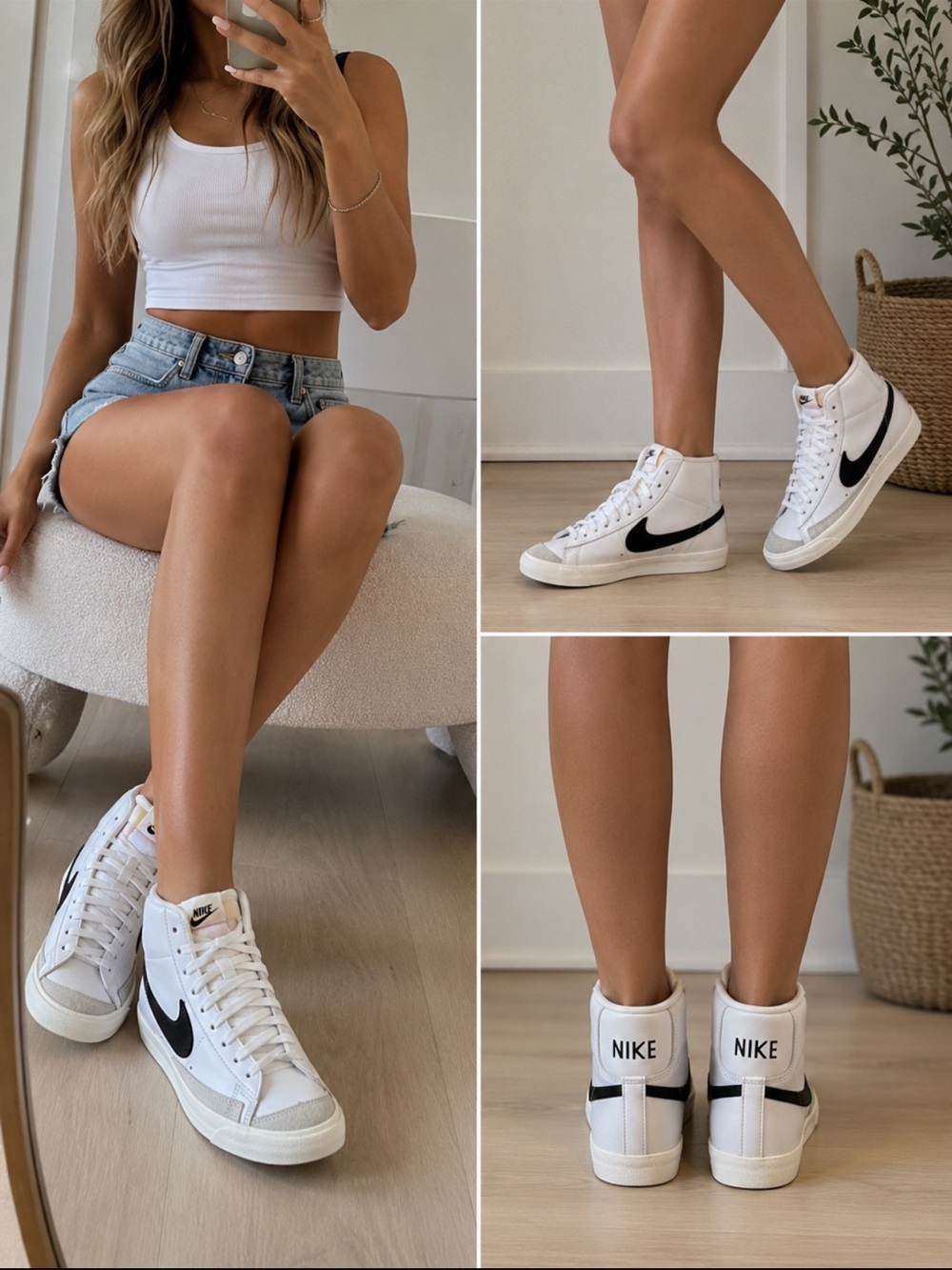 Nike Women’s White High-Top Sneakers with Black Swoosh Accent